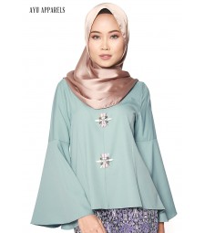 Gem Flare Sleeve Blouse Pale Blue